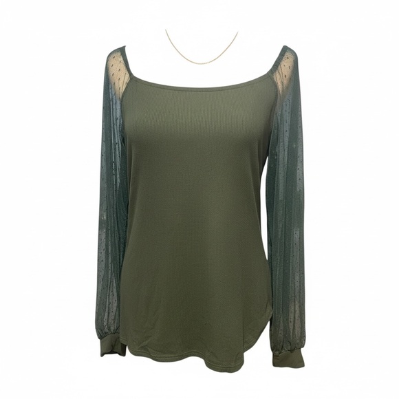 Dorose Tops - Dorose XL Forest Green Blouse Prairie Cottagecore Mesh Sleeve Earthy Top